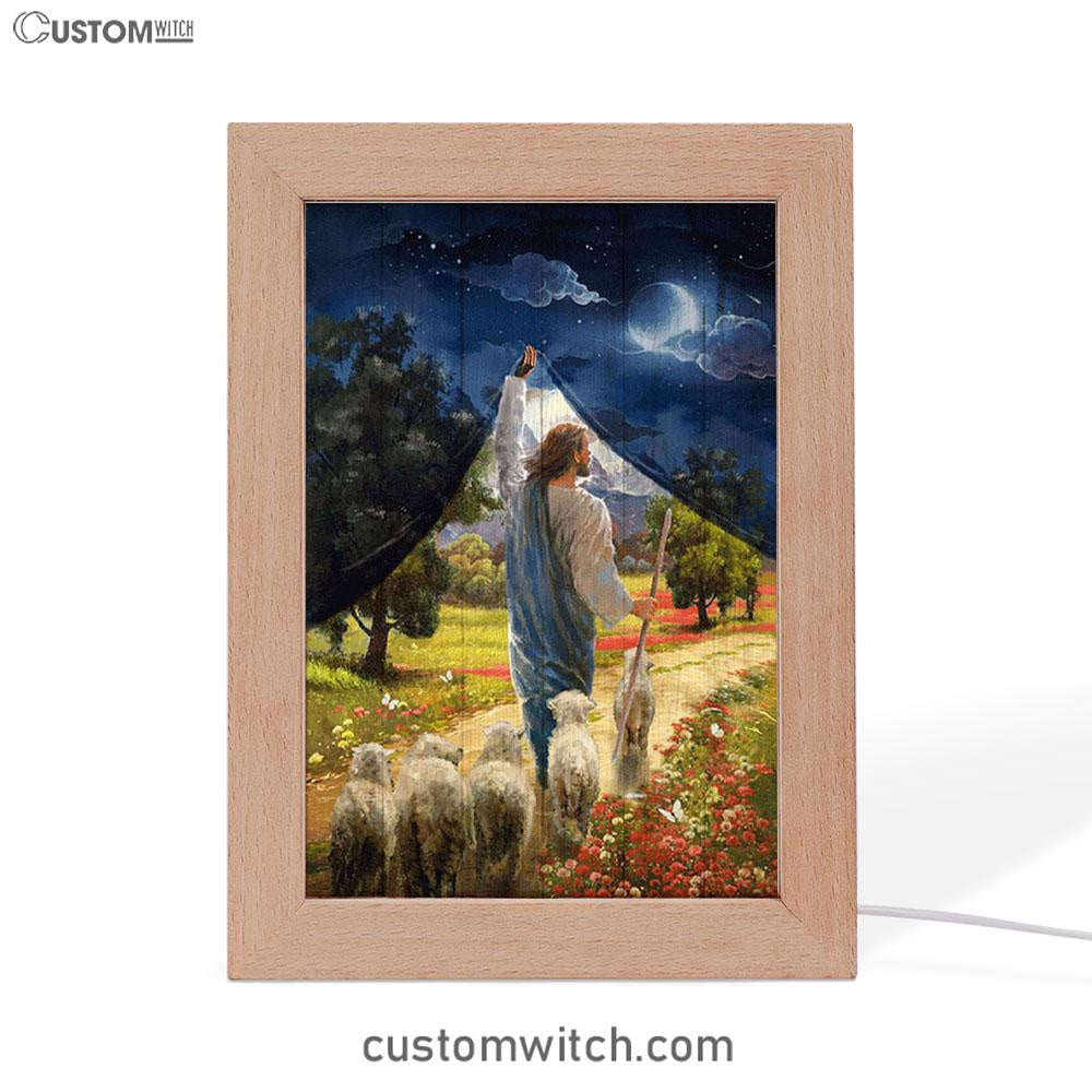 Lamb Of God Flower Field Jesus The Good Shepherd Frame Lamp - Lion Frame Lamp Print - Christian Art - Religious Home Decor