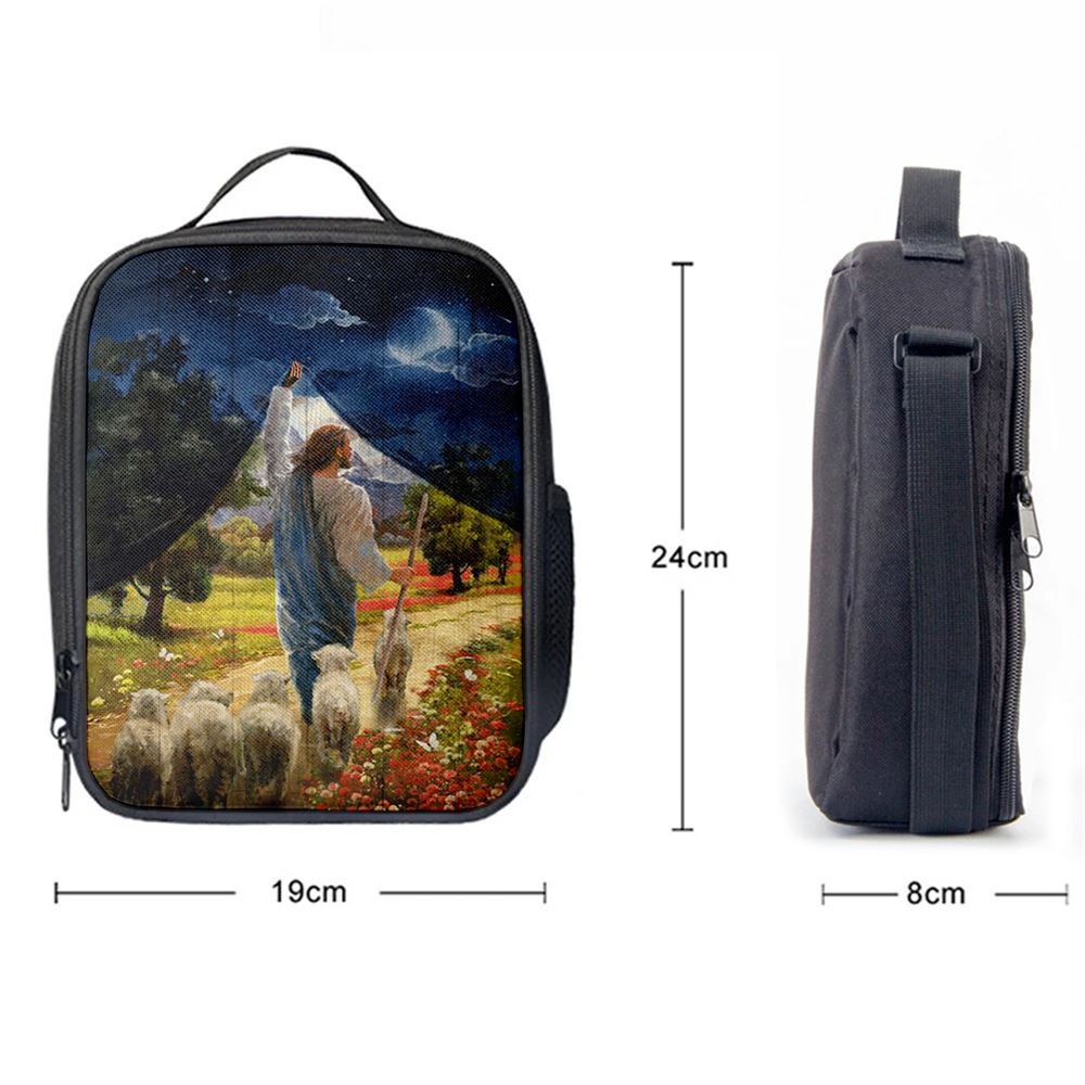 Lamb Of God Flower Field Jesus The Good Shepherd Lunch Bag - Lion Lunch Bag, Christian Lunch Box For School, Picnic