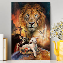 Load image into Gallery viewer, Lamb Of God Holy Spirit Dove Lion Of Judah Canvas - Lion Canvas Print - Christian Wall Art - Religious Home Decor

