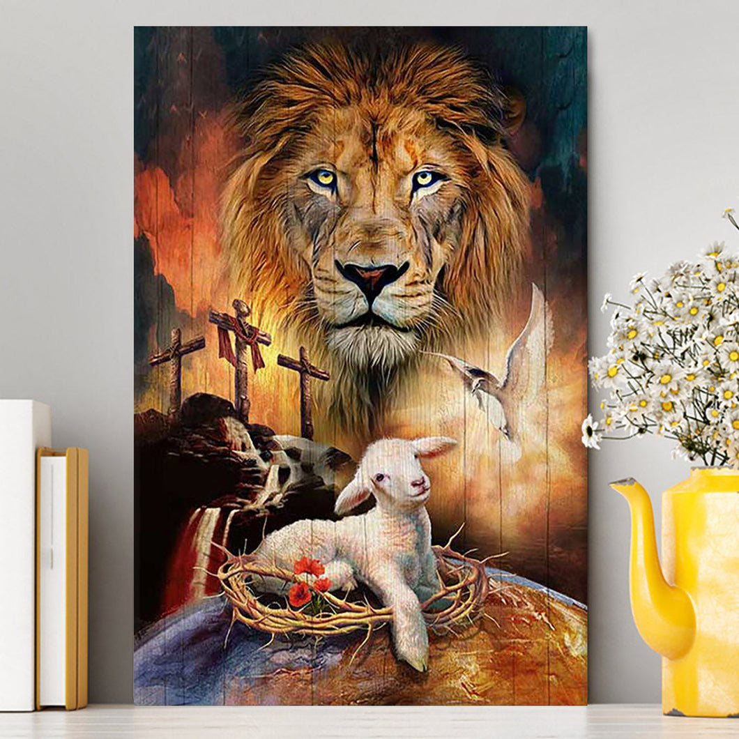 Lamb Of God Holy Spirit Dove Lion Of Judah Canvas - Lion Canvas Print - Christian Wall Art - Religious Home Decor