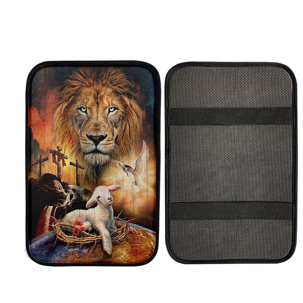 Lamb Of God Holy Spirit Dove Lion Of Judah Car Armrest Pad - Lion Car Center Console Cover, God Car Armrest Accessories