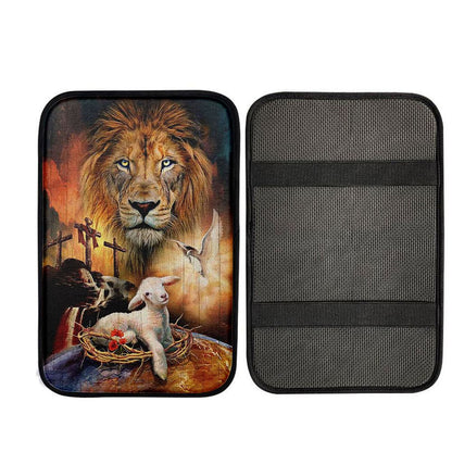 Lamb Of God Holy Spirit Dove Lion Of Judah Car Armrest Pad - Lion Car Center Console Cover, God Car Armrest Accessories
