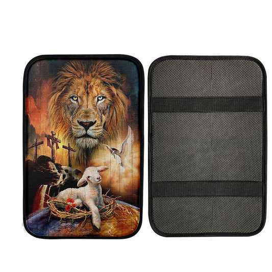 Lamb Of God Holy Spirit Dove Lion Of Judah Car Armrest Pad - Lion Car Center Console Cover, God Car Armrest Accessories
