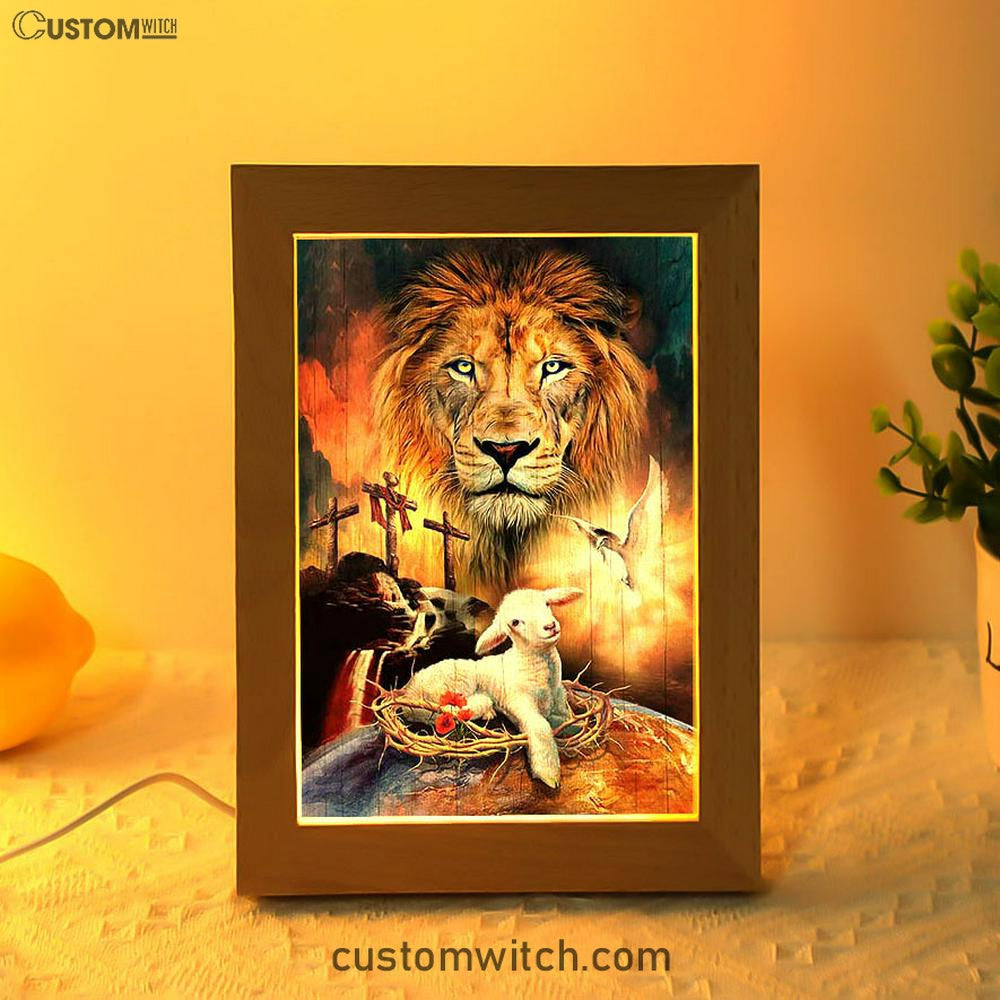 Lamb Of God Holy Spirit Dove Lion Of Judah Frame Lamp - Lion Frame Lamp Print - Christian Art - Religious Home Decor
