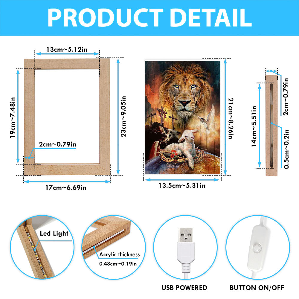 Lamb Of God Holy Spirit Dove Lion Of Judah Frame Lamp - Lion Frame Lamp Print - Christian Art - Religious Home Decor