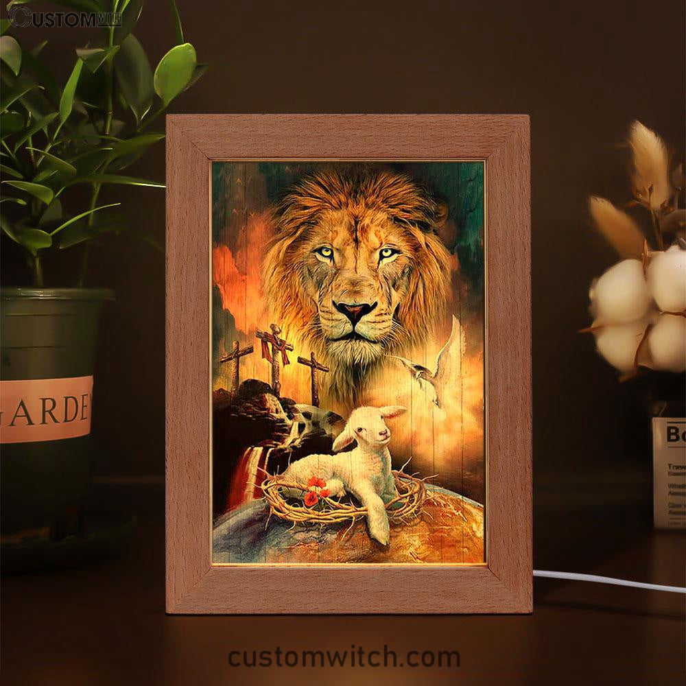 Lamb Of God Holy Spirit Dove Lion Of Judah Frame Lamp - Lion Frame Lamp Print - Christian Art - Religious Home Decor