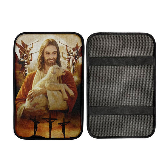 Lamb Of God, Jesus Drawing, Heaven Angels, Three Crosses Car Center Console Cover, Car Armrest Pad, Christian Gift, Armrest Box Mat