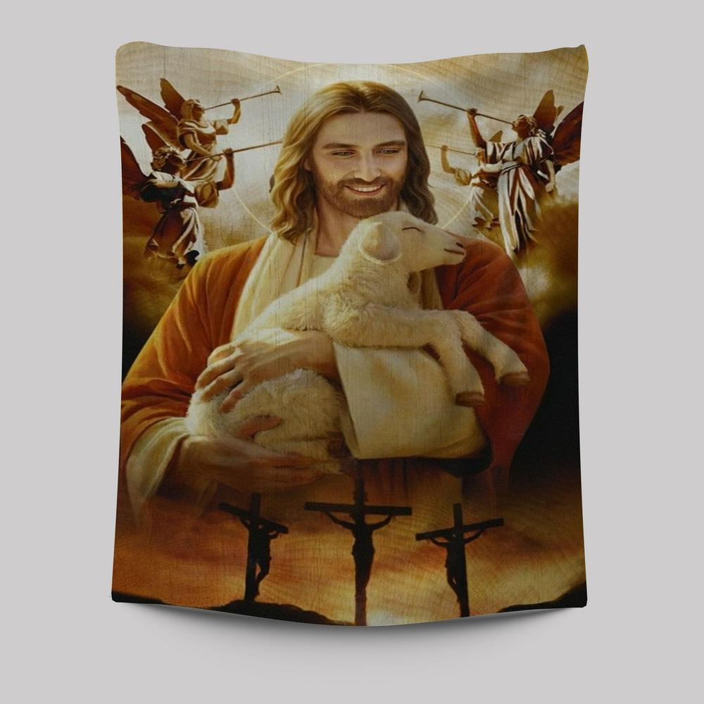 Lamb Of God, Jesus Drawing, Heaven Angels, Three Crosses Tapestry
