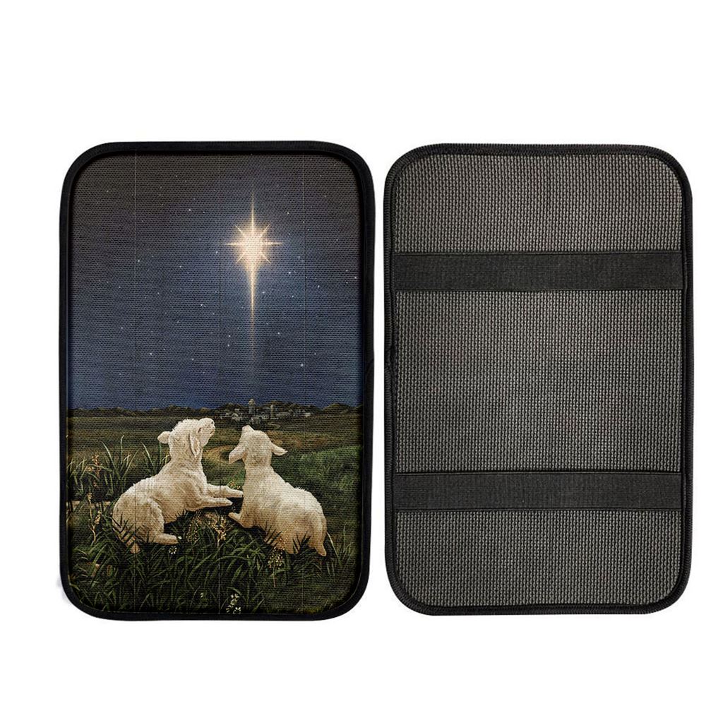 Lambs Look At The Light Star Of Bethlehem Car Armrest Pad - Lion Car Center Console Cover, God Car Armrest Accessories