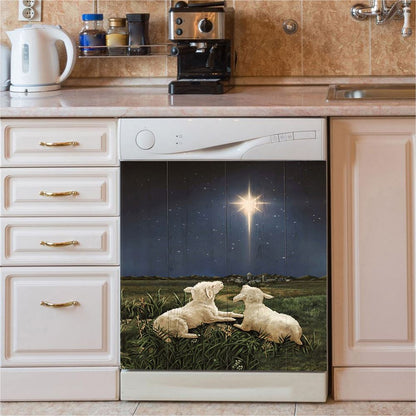 Lambs Look At The Light Star Of Bethlehem Dishwasher Cover, Lion Dishwasher Wrap, Christian Kitchen Decoration