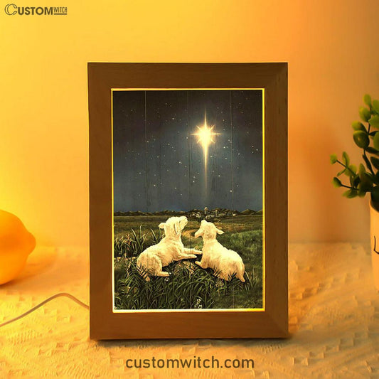 Lambs Look At The Light Star Of Bethlehem Frame Lamp - Lion Frame Lamp Print - Christian Art - Religious Home Decor