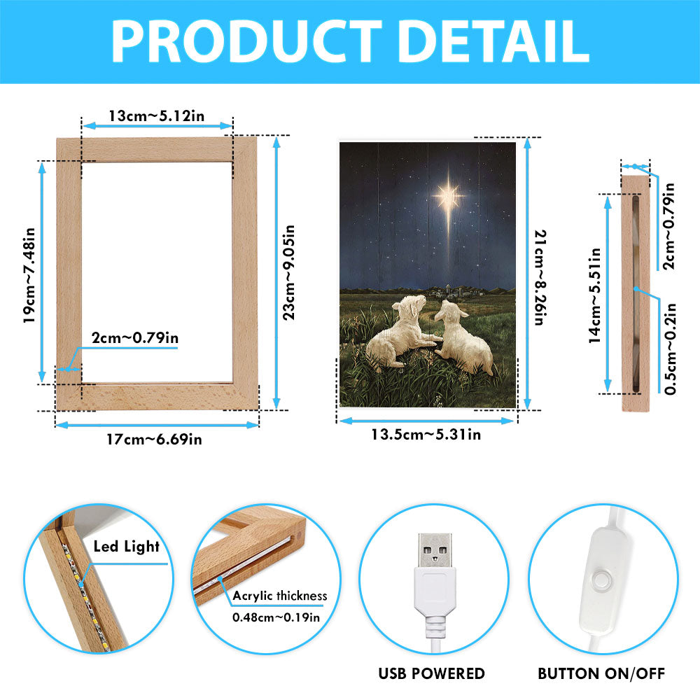 Lambs Look At The Light Star Of Bethlehem Frame Lamp - Lion Frame Lamp Print - Christian Art - Religious Home Decor