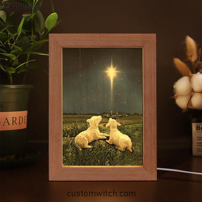 Lambs Look At The Light Star Of Bethlehem Frame Lamp - Lion Frame Lamp Print - Christian Art - Religious Home Decor