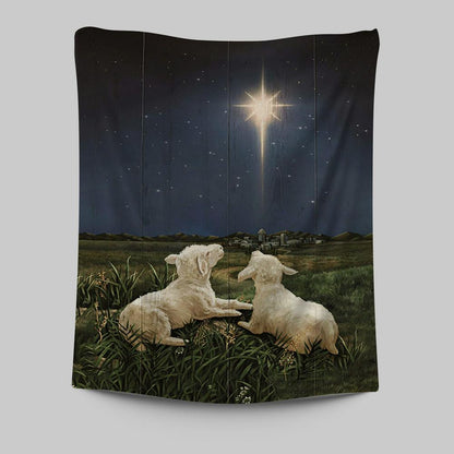 Lambs Look At The Light Star Of Bethlehem Tapestry - Lion Tapestry Print - Christian Wall Art - Religious Home Decor