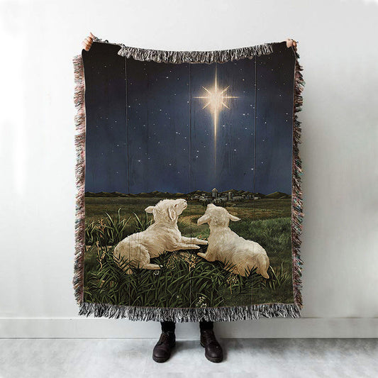 Lambs Look At The Light Star Of Bethlehem Woven Blanket - Lion Woven Blanket Print - Christian Throw Blanket - Religious Home Decor