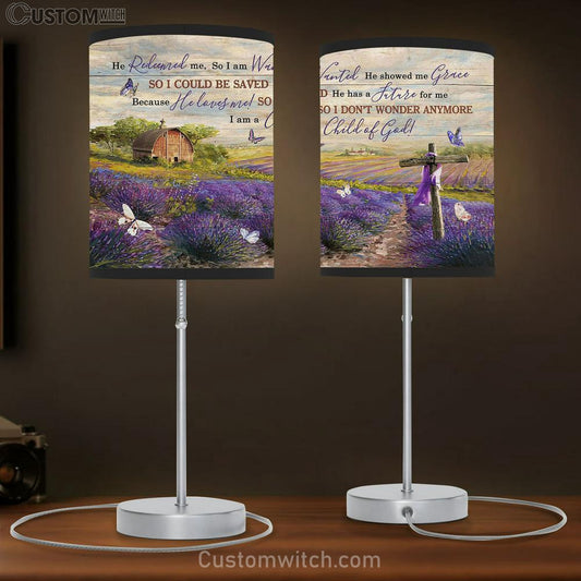 Lavender Flower Field I Am A Child Of God Table Lamb Art - Christian Lamb Gift Decor - Bible Verse Table Lamb
