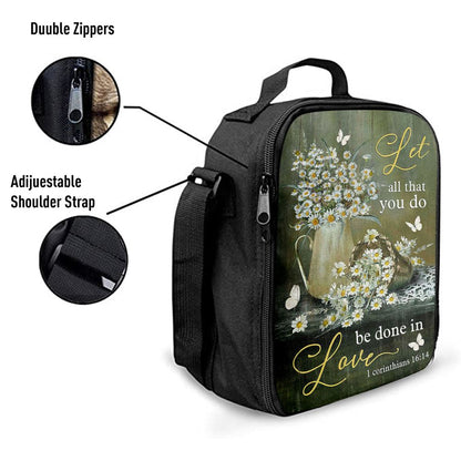 Let All That You Do Be Done In Love Daisy Flower Butterfly Lunch Bag, Christian Lunch Box For School, Picnic