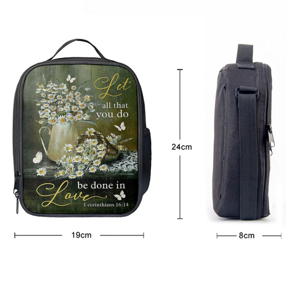Let All That You Do Be Done In Love Daisy Flower Butterfly Lunch Bag, Christian Lunch Box For School, Picnic