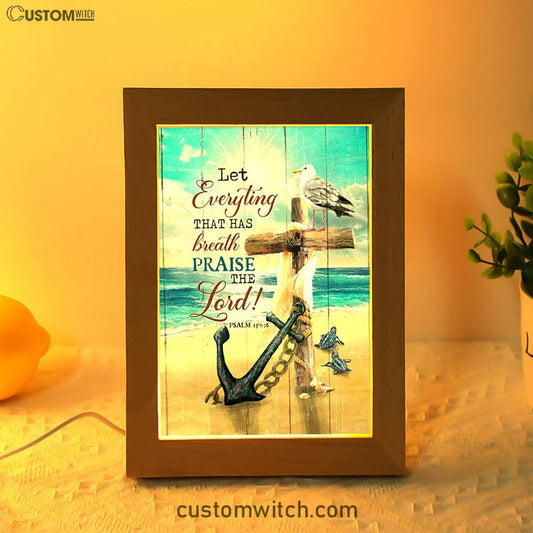 Let Everything That Has Breath Frame Lamp - Anchor Wooden Cross Pretty Seagull Frame Lamp Art - Christian Night Light