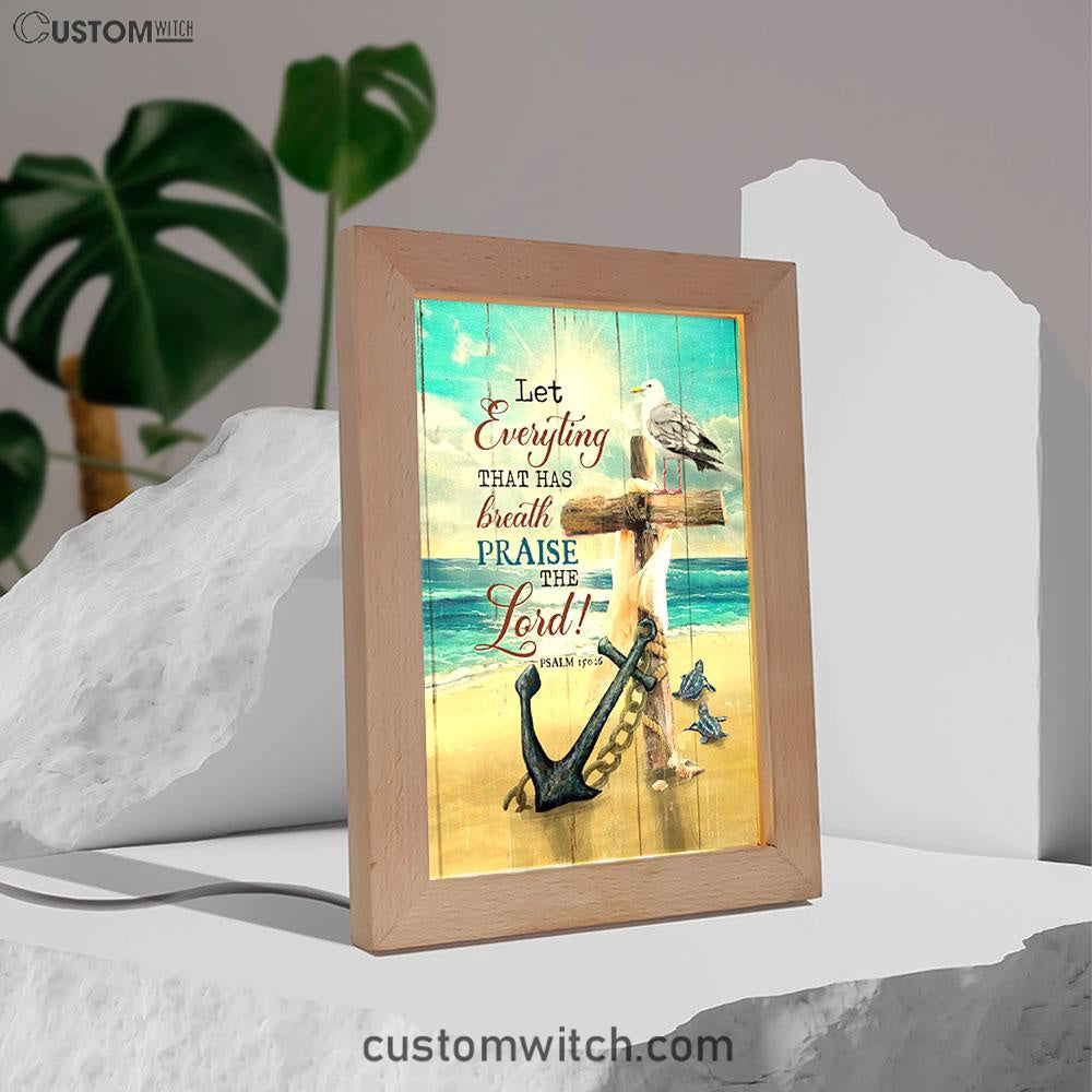 Let Everything That Has Breath Frame Lamp - Anchor Wooden Cross Pretty Seagull Frame Lamp Art - Christian Night Light