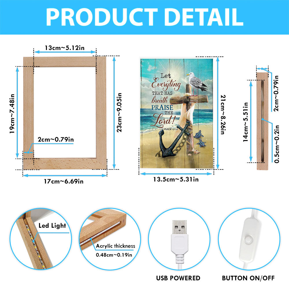 Let Everything That Has Breath Frame Lamp - Anchor Wooden Cross Pretty Seagull Frame Lamp Art - Christian Night Light
