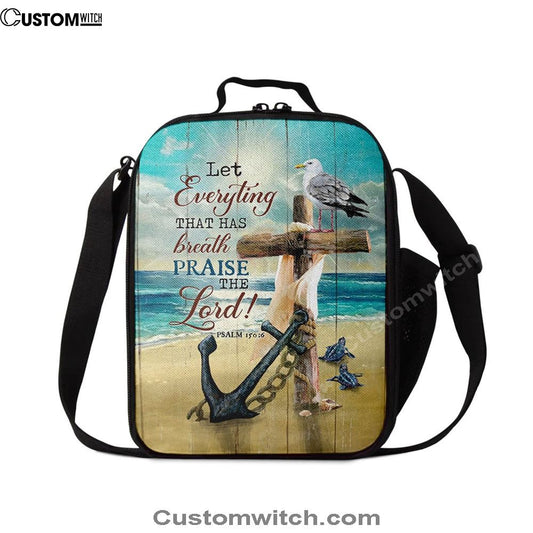 Let Everything That Has Breath Lunch Bag - Anchor Wooden Cross Pretty Seagull Lunch Bag, Christian Lunch Box For School, Picnic