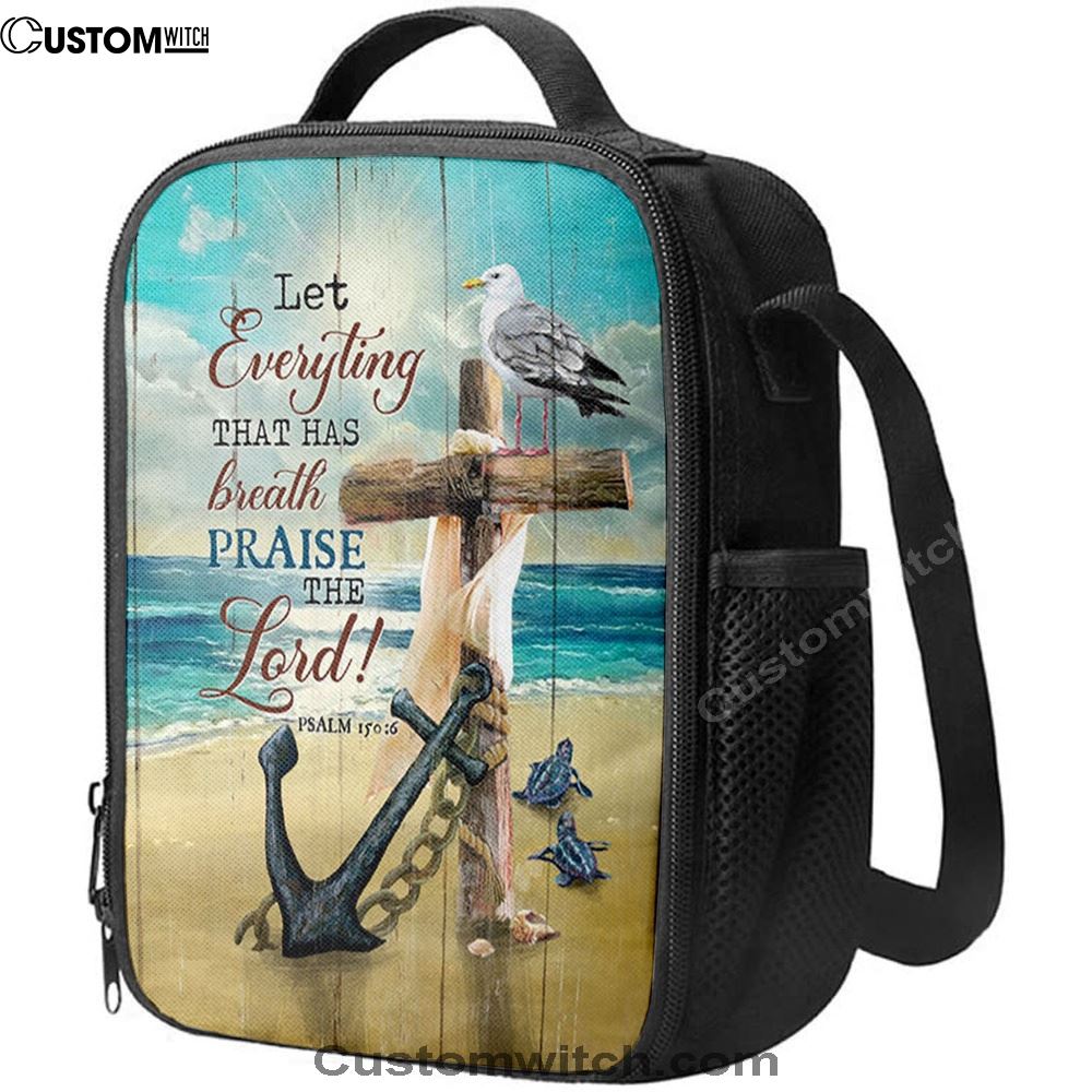 Let Everything That Has Breath Lunch Bag - Anchor Wooden Cross Pretty Seagull Lunch Bag, Christian Lunch Box For School, Picnic