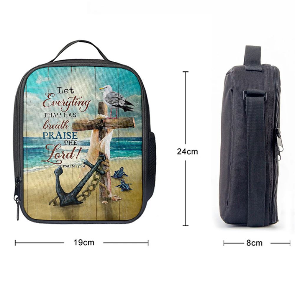 Let Everything That Has Breath Lunch Bag - Anchor Wooden Cross Pretty Seagull Lunch Bag, Christian Lunch Box For School, Picnic