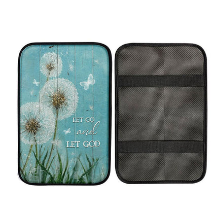 Let Go And Let God Dandelion White Butterfly Car Armrest Pad - Lion Car Center Console Cover, God Car Armrest Accessories