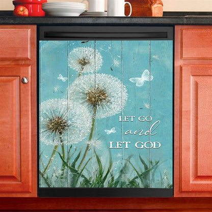 Let Go And Let God Dandelion White Butterfly Dishwasher Cover, Lion Dishwasher Wrap, Christian Kitchen Decoration