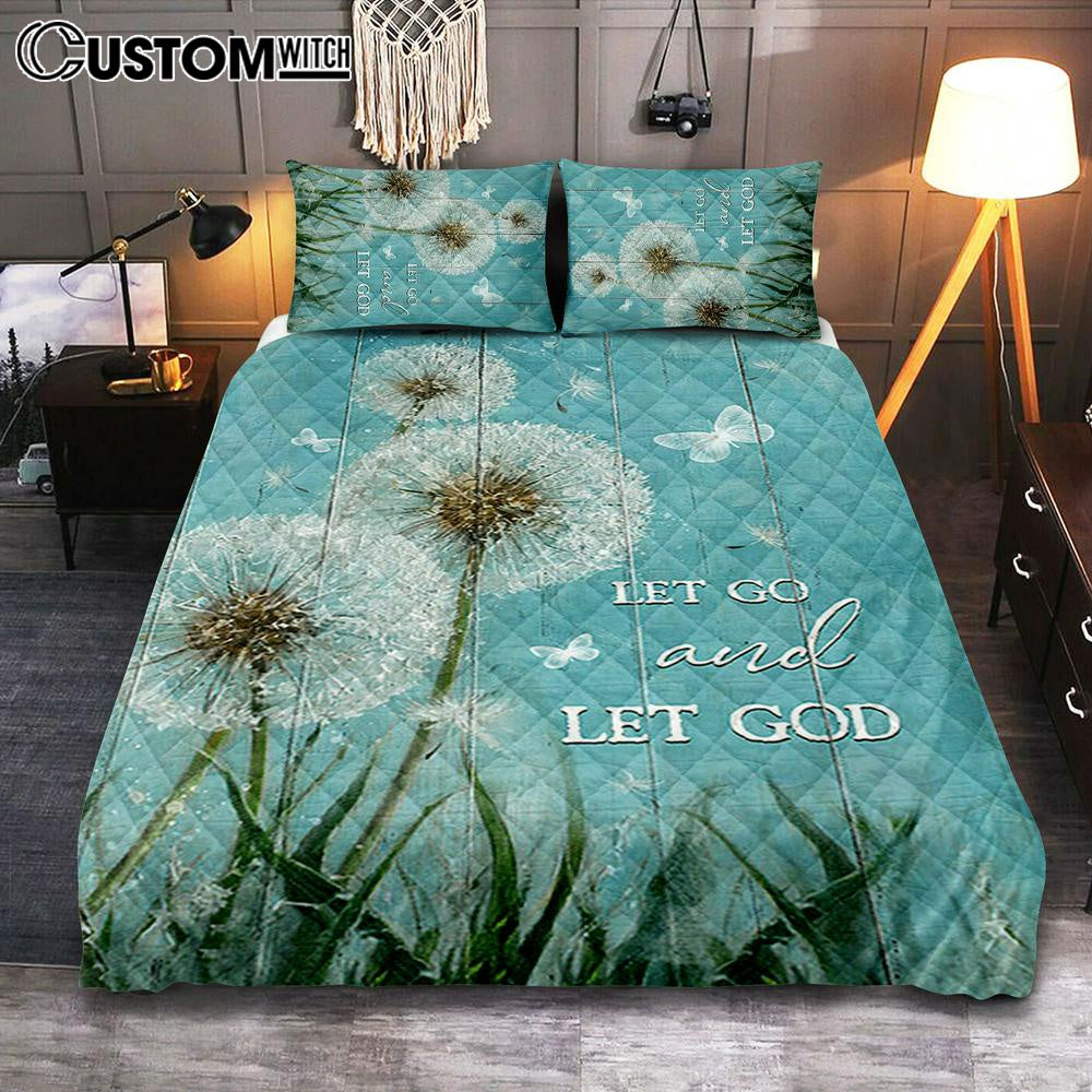 Let Go And Let God Dandelion White Butterfly Quilt Bedding Set - Lion Quilt Bedding Set Print - Christian Bedroom - Religious Home Decor