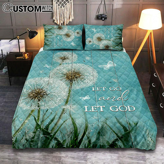 Let Go And Let God Dandelion White Butterfly Quilt Bedding Set - Lion Quilt Bedding Set Print - Christian Bedroom - Religious Home Decor