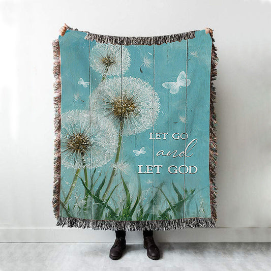 Let Go And Let God Dandelion White Butterfly Woven Blanket - Lion Woven Blanket Print - Christian Throw Blanket - Religious Home Decor