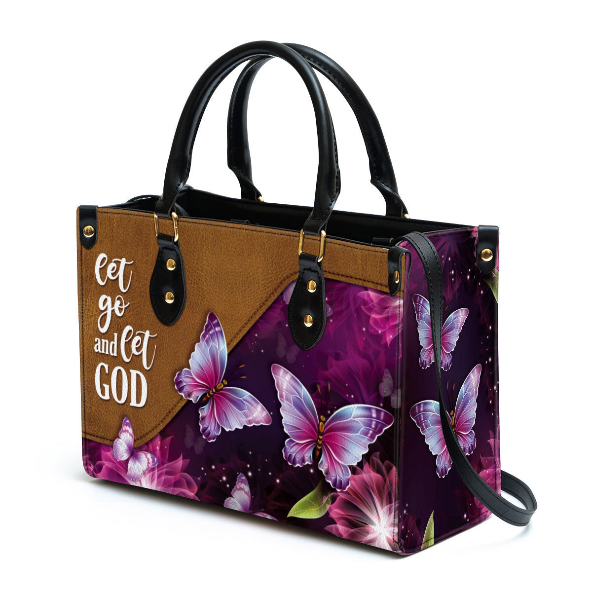 Let Go And Let God Pretty Butterfly Leather Handbag, Religious Gifts For Women, Women Pu Leather Bag