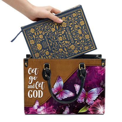 Let Go And Let God Pretty Butterfly Leather Handbag, Religious Gifts For Women, Women Pu Leather Bag