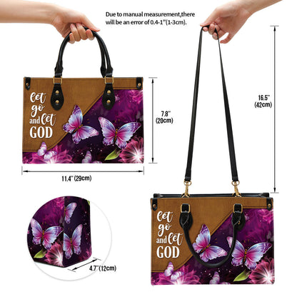 Let Go And Let God Pretty Butterfly Leather Handbag, Religious Gifts For Women, Women Pu Leather Bag