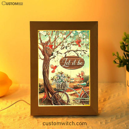 Let It Be Bicycle Red Cardinals Frame Lamp Art - Bible Verse Wooden Lamp - Inspirational Art - Christian Home Decor