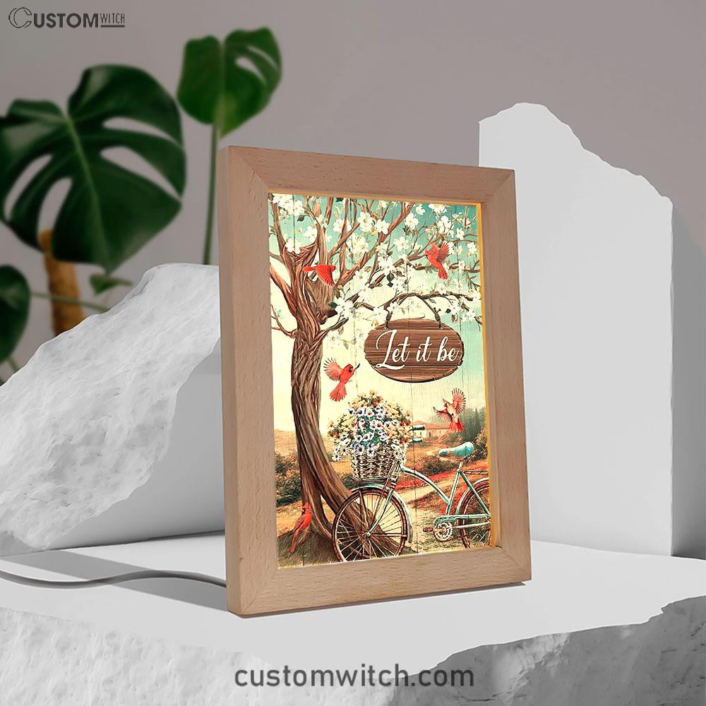 Let It Be Bicycle Red Cardinals Frame Lamp Art - Bible Verse Wooden Lamp - Inspirational Art - Christian Home Decor