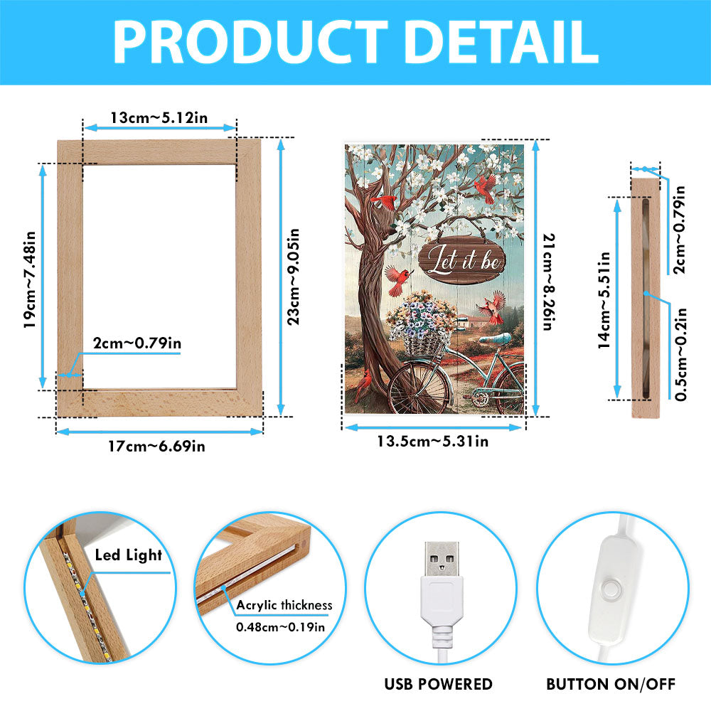 Let It Be Bicycle Red Cardinals Frame Lamp Art - Bible Verse Wooden Lamp - Inspirational Art - Christian Home Decor