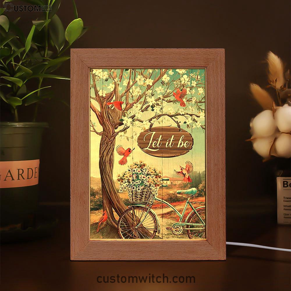Let It Be Bicycle Red Cardinals Frame Lamp Art - Bible Verse Wooden Lamp - Inspirational Art - Christian Home Decor
