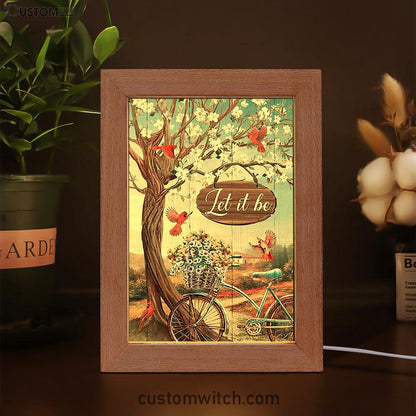 Let It Be Bicycle Red Cardinals Frame Lamp Art - Bible Verse Wooden Lamp - Inspirational Art - Christian Home Decor