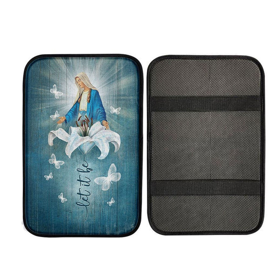 Let It Be Lily Flower Maria Butterfly Car Armrest Pad - Lion Car Center Console Cover, Christian Gift Car Armrest Pad