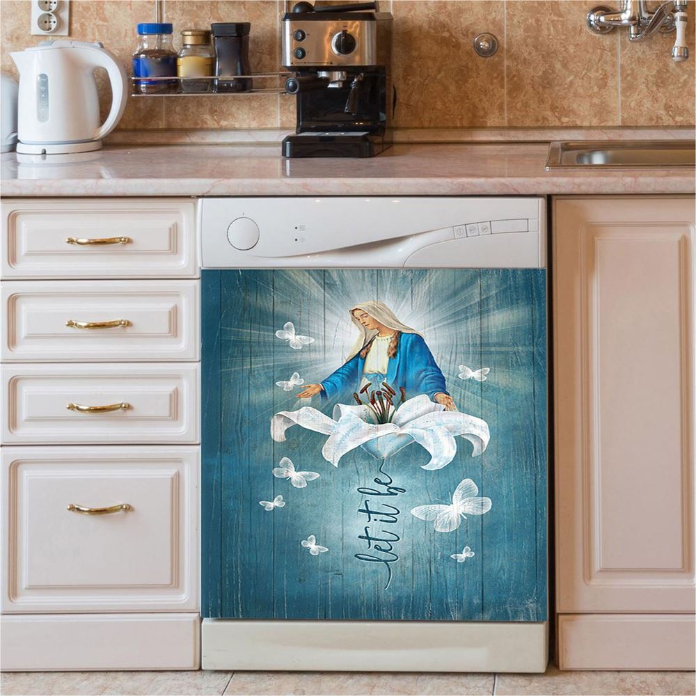 Let It Be Lily Flower Maria Butterfly Dishwasher Cover, Lion Dishwasher Wrap, Christian Kitchen Decoration