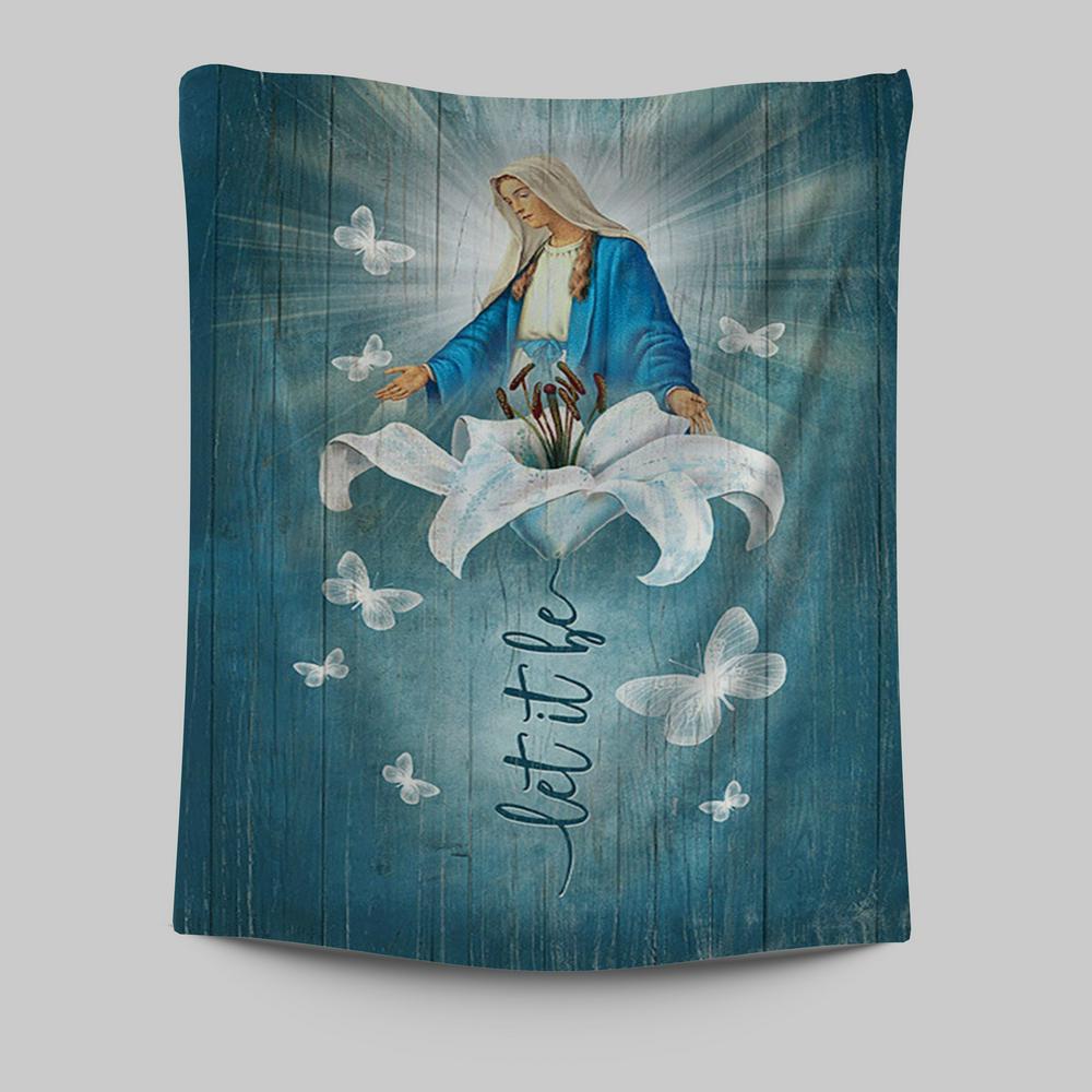 Let It Be Lily Flower Maria Butterfly Tapestry - Lion Tapestry Print - Christian Wall Art - Religious Home Decor