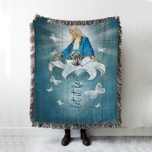 Let It Be Lily Flower Maria Butterfly Woven Blanket - Lion Woven Blanket Print - Christian Throw Blanket - Religious Home Decor