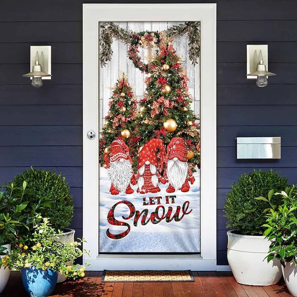 Let It Snow Door Cover, Gnomes Christmas Door Cover, Christmas Door Knob Covers, Christmas Outdoor Decoration