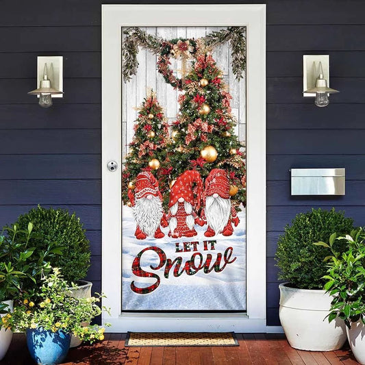 Let It Snow Door Cover, Gnomes Christmas Door Cover, Christmas Door Knob Covers, Christmas Outdoor Decoration