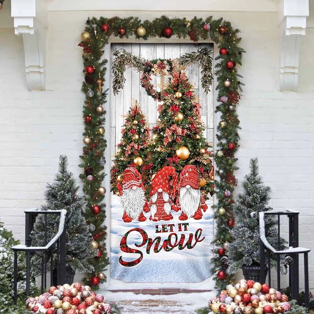 Let It Snow Door Cover, Gnomes Christmas Door Cover, Christmas Door Knob Covers, Christmas Outdoor Decoration