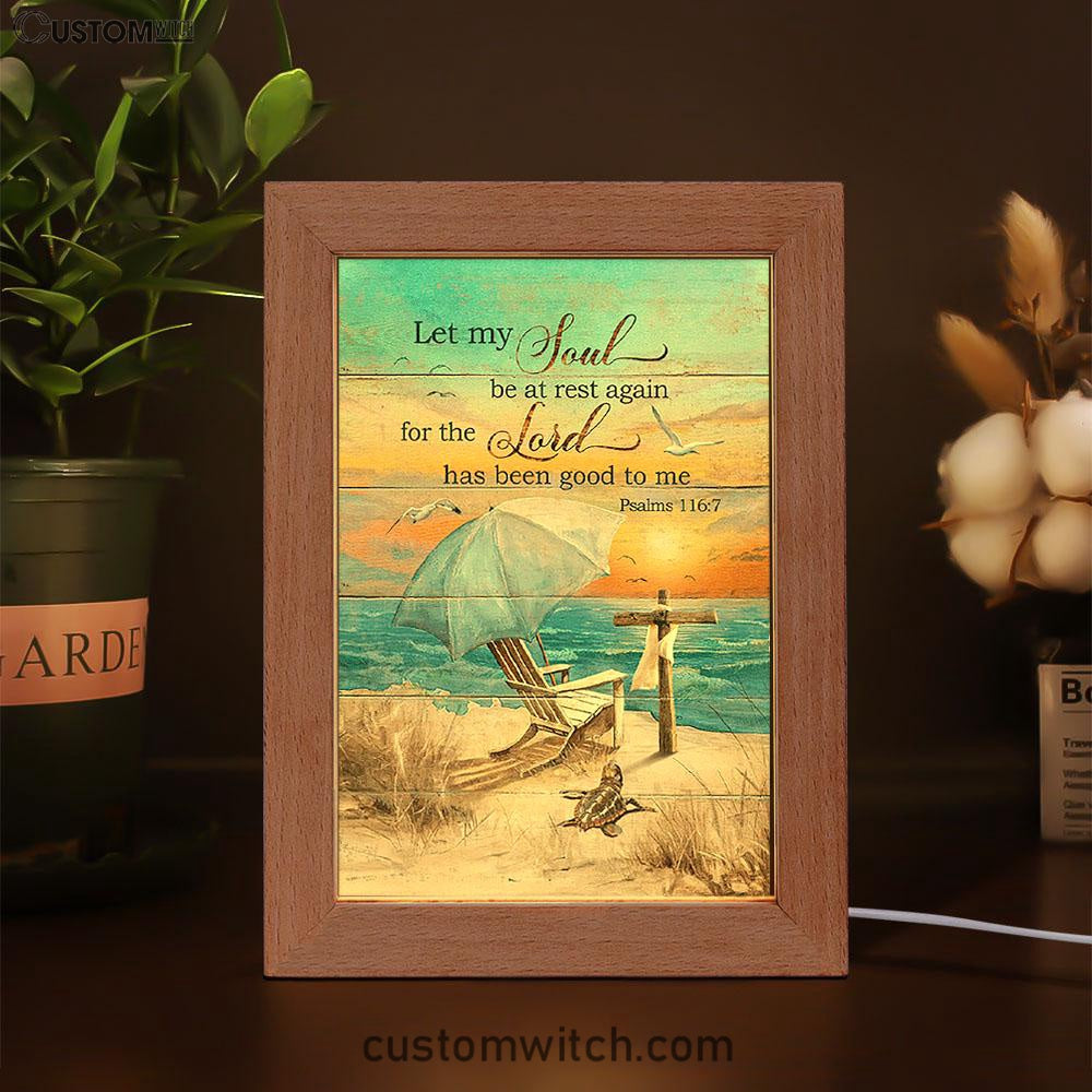 Let My Soul Be At Rest Again Blue Ocean Sunset Wooden Cross Frame Lamp Art - Bible Verse Wooden Lamp - Christian Home Decor