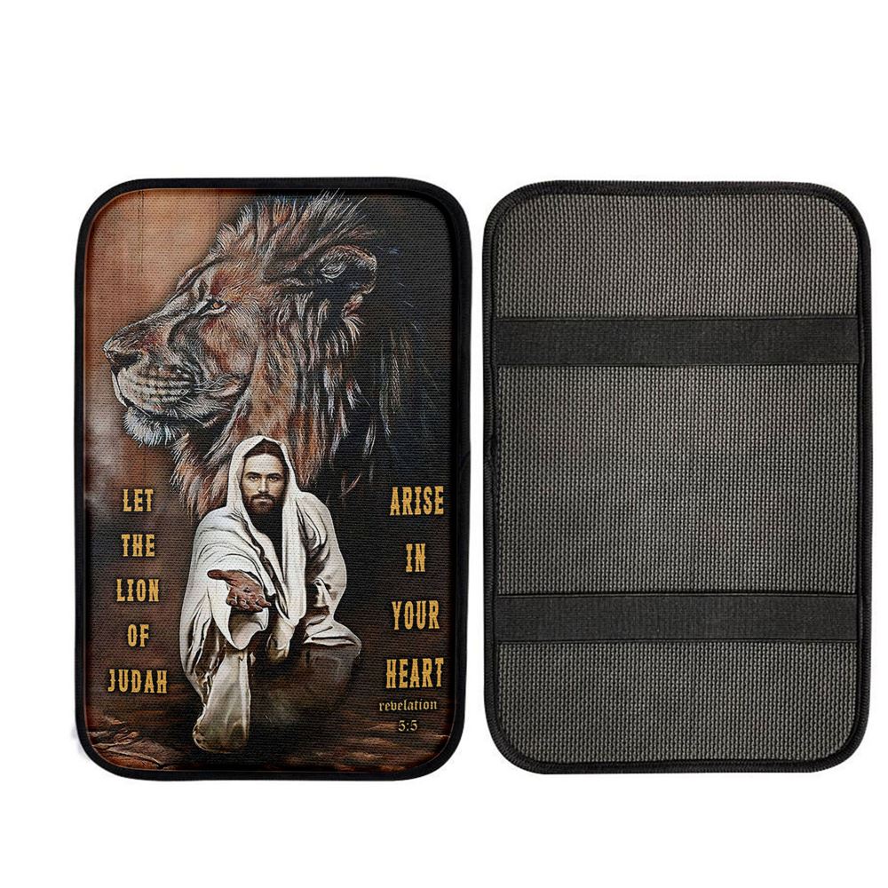 Let The Lion Of Judah Arise In Your Heart Car Center Console Cover - Revelation 5 5, Religious Car Armrest Accessories